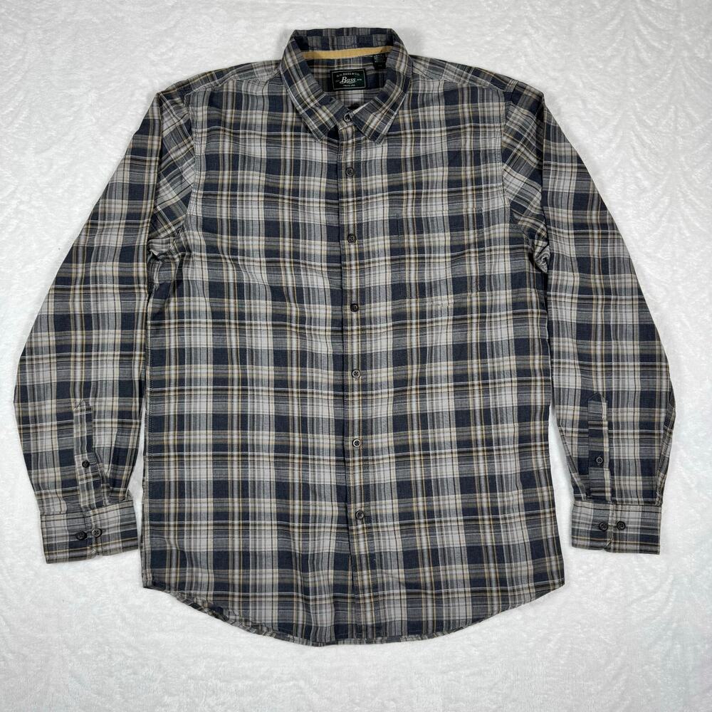 G.H Bass & Co Plaid Button Down Shirt Long Sleeve Men's Large Brown/Gray Cotton‎